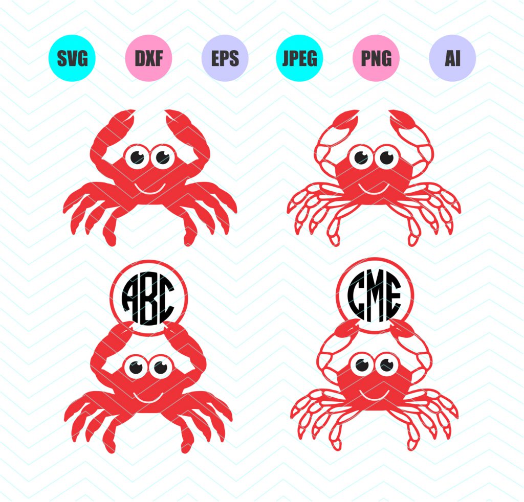 Crab monogram Svg Dxf Eps Png Jpg Ai Cut Vector File Silhouette Cricut