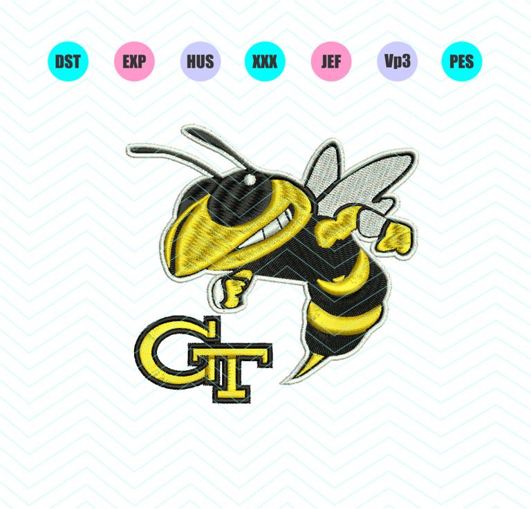 Georgia Tech Bee Yellow Jackets Logo Machine Embroidery Design 3 Sizes ...