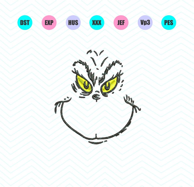 Grinch Face Machine Embroidery Design 5 Sizes - Instant Download 