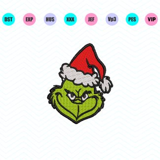 Grinch Face Embroidery Design 4 Sizes - Instant Download