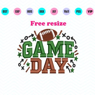 Game Day Embroidery Design 2 Sizes - Instant Download